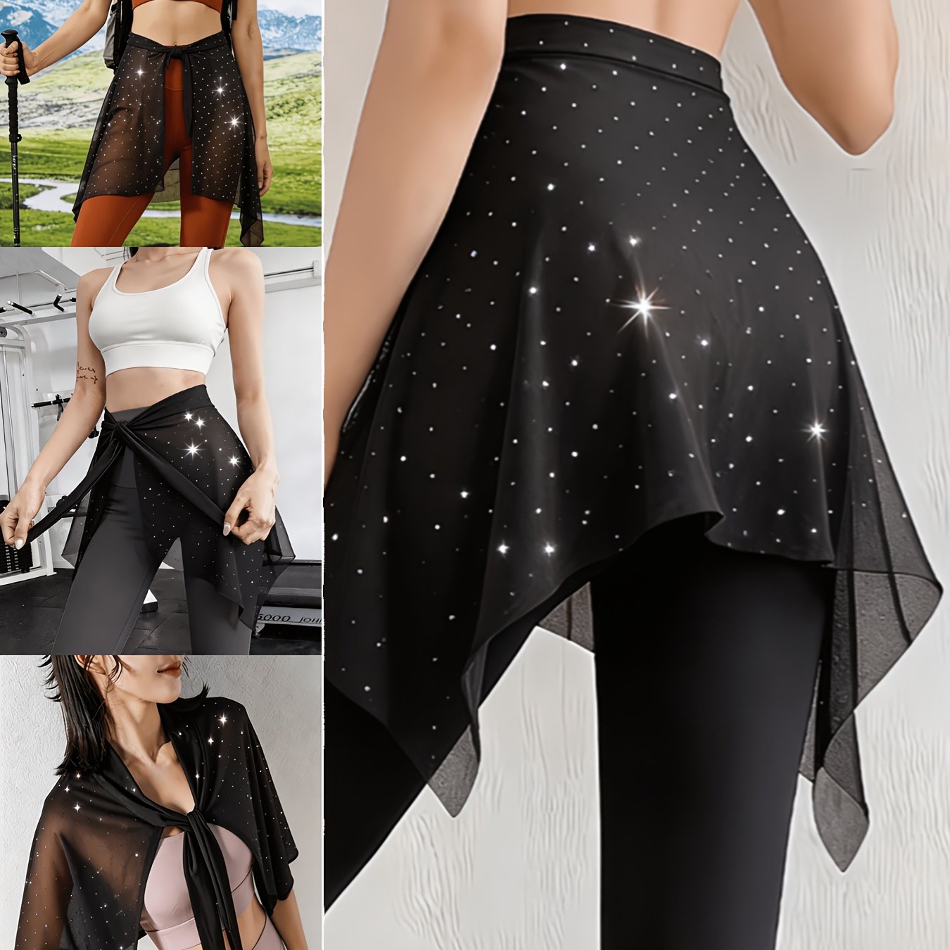 TEMU Women's New Y Fashion Skirt With Tie Waistband, Mesh Rhinestone Detail, Skirt, Outer Wear, Anti-embarrassment, Hip-covering, Anti-see-through,