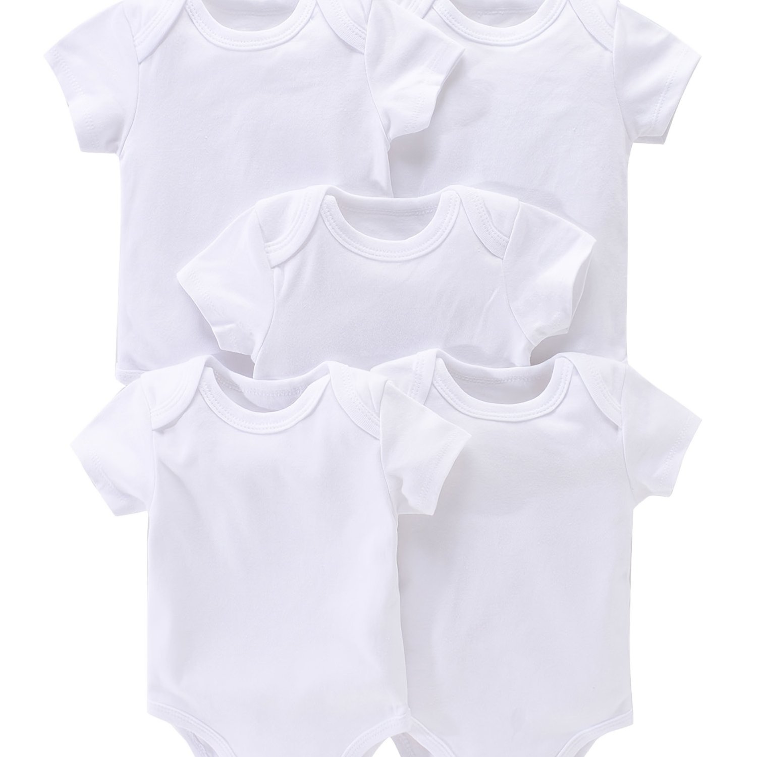5-piece Set Newborn Infant Romper, Solid Color Short Sleeve Triangle Bodysuit, Polyester Outdoor Clothing, Perfect For Outdoor