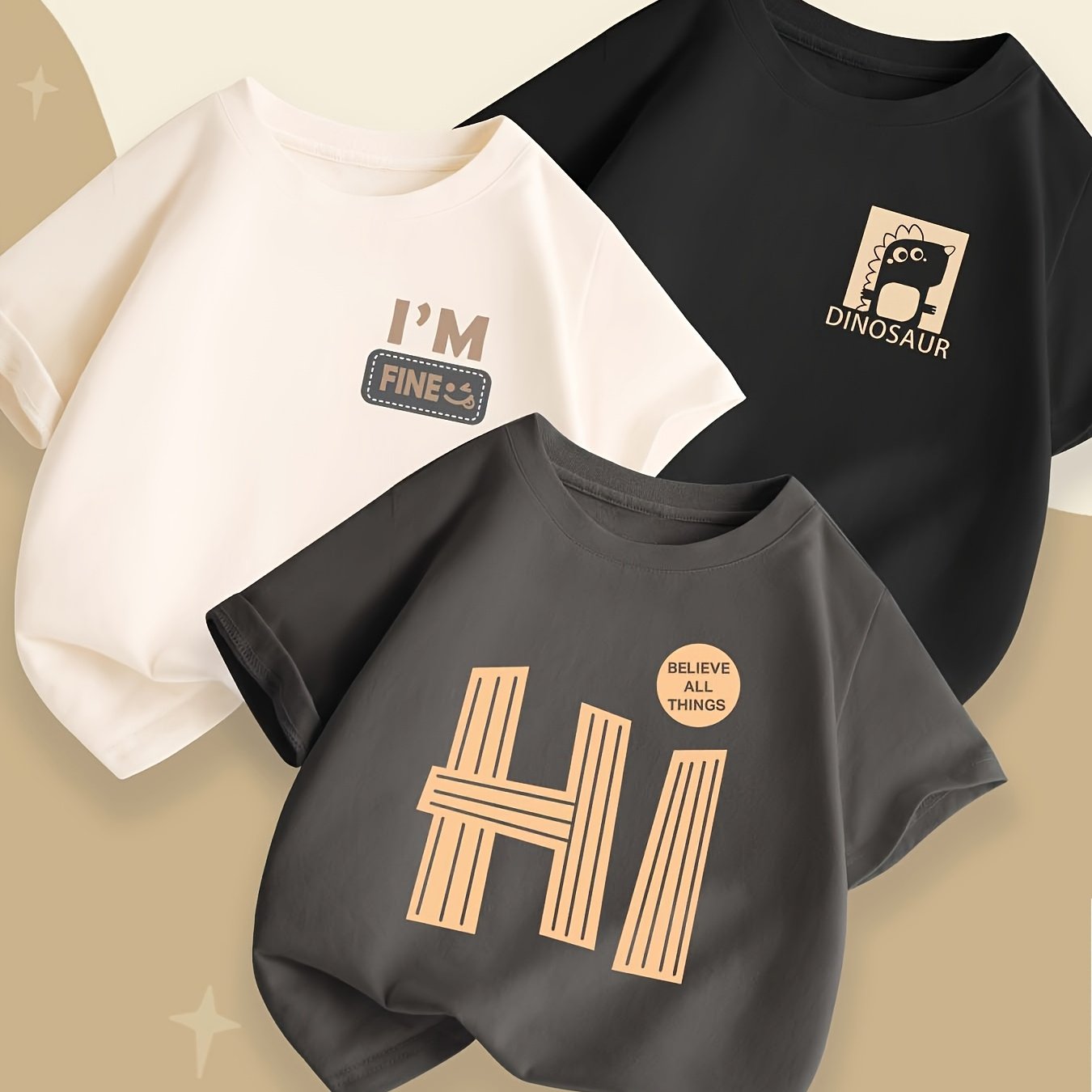 Image of Mianzhi Kids Shop Boys' Pure Cotton Skin-friendly Comfortable Short-sleeve T-shirt With Letter Print, Suitable For Outdoor Casual And Sports Wear, Summer Boys' Top