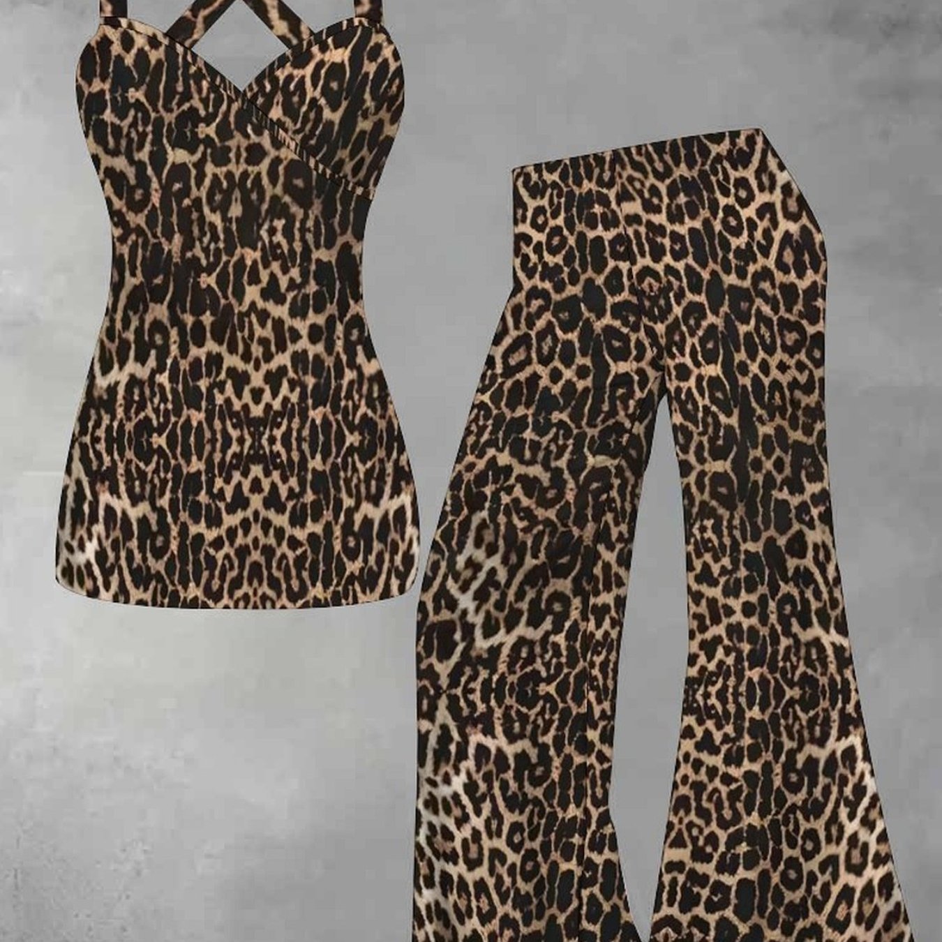 Image of Summer Set Featuring A -back Cross Design Vest And Slim-fitting Flare Pants Of Comfortable And Skin-friendly Fabric, To Wear For Occasions Such As Commuting, Dating, And Streetwear