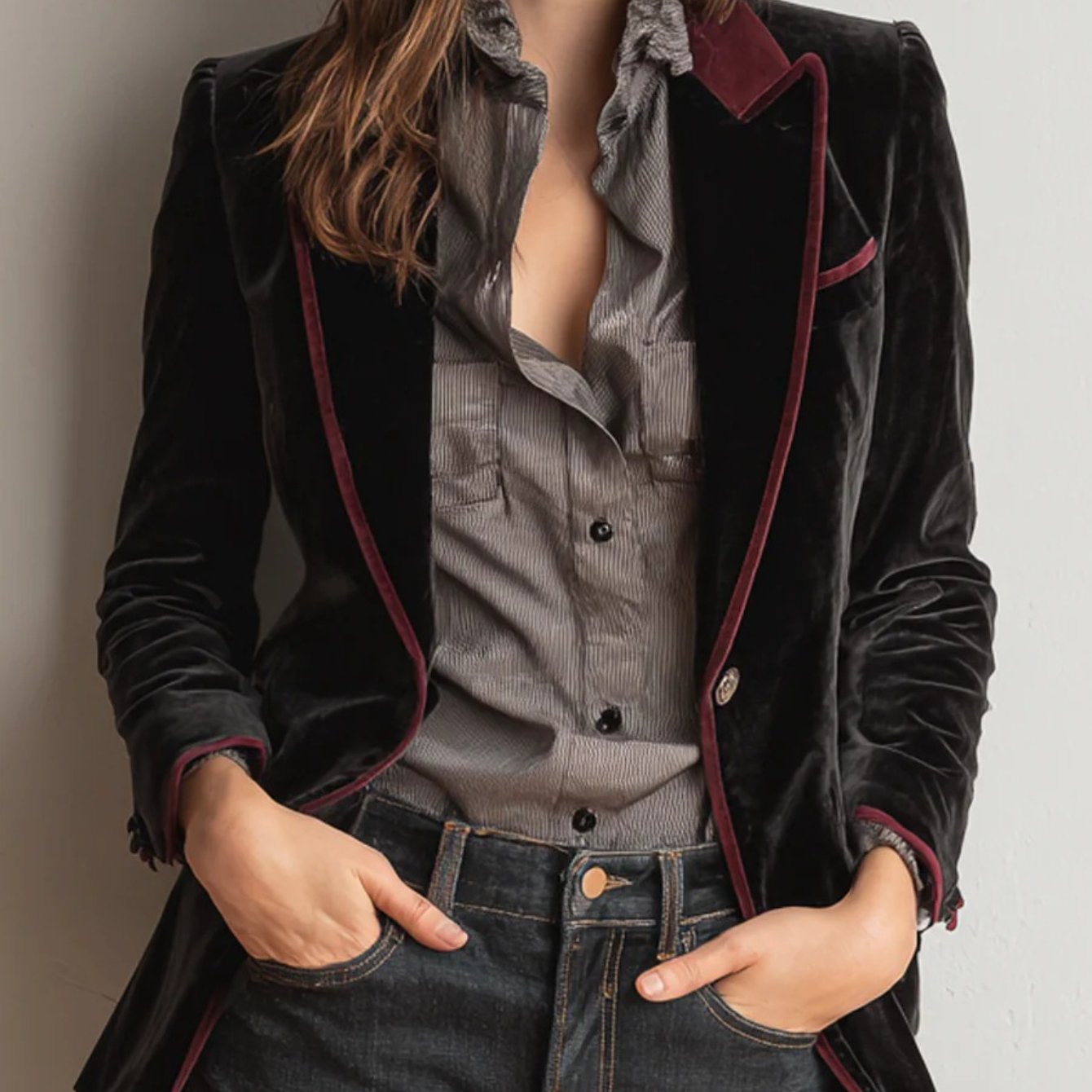 Image of Color- Trim Blazer | Vintage And Casual , Suitable For Autumn And Wear, Daily , And Chic Social Gatherings |, Single Button, Regular Fit
