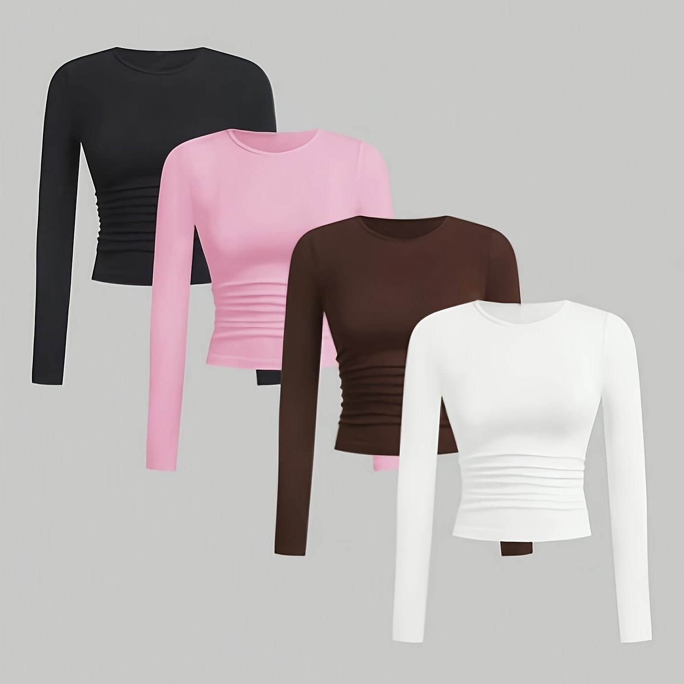 4pcs Girls' Ruffle Long Sleeve Undershirts 4-pc Crew Neck Long Sleeve Versatile T-shirts