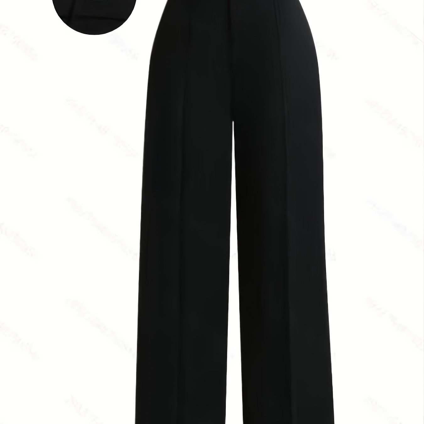 TEMU Pantalon élégant à taille haute et jambes larges avec double boutonnage et ourlet - Pantalon noir uni non extensible pour tenue semi-formelle,