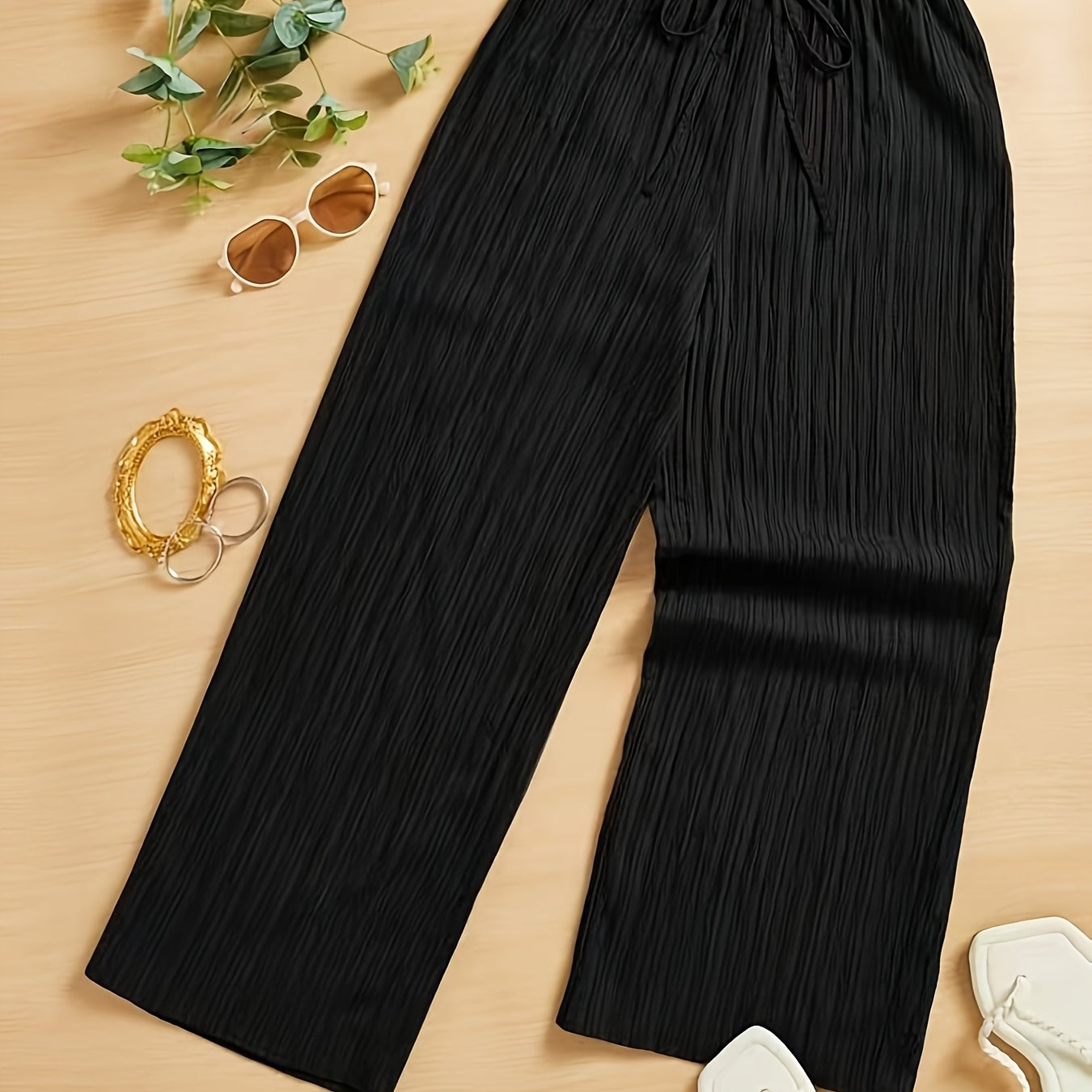 TEMU Women's Fashion Casual Wide-leg Pants - Elegant Wide-leg Pants For Women - High-waist Full-length Trousers, Non-stretch Fabric Suitable For ,