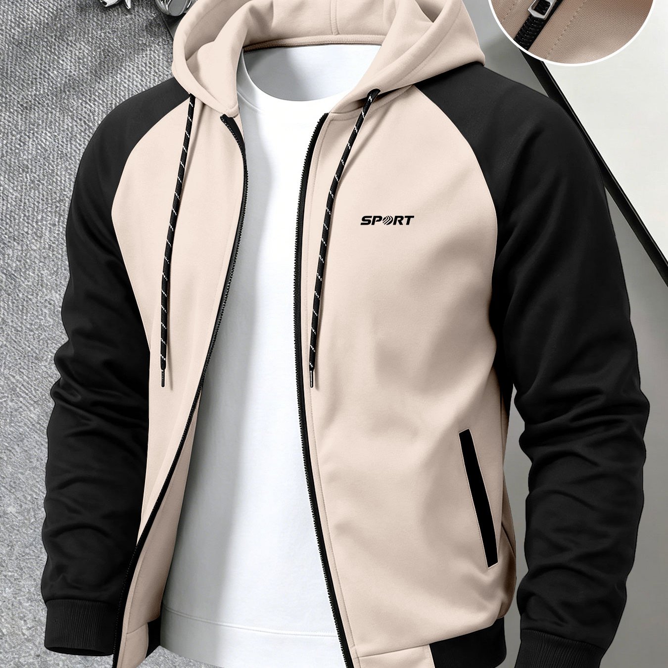 TEMU Men's Trendy Spring Autumn Hooded Color-block Jacket, Athletic Letter Print, Business Baseball Uniform Casual Hooded Jacket All-match Top
