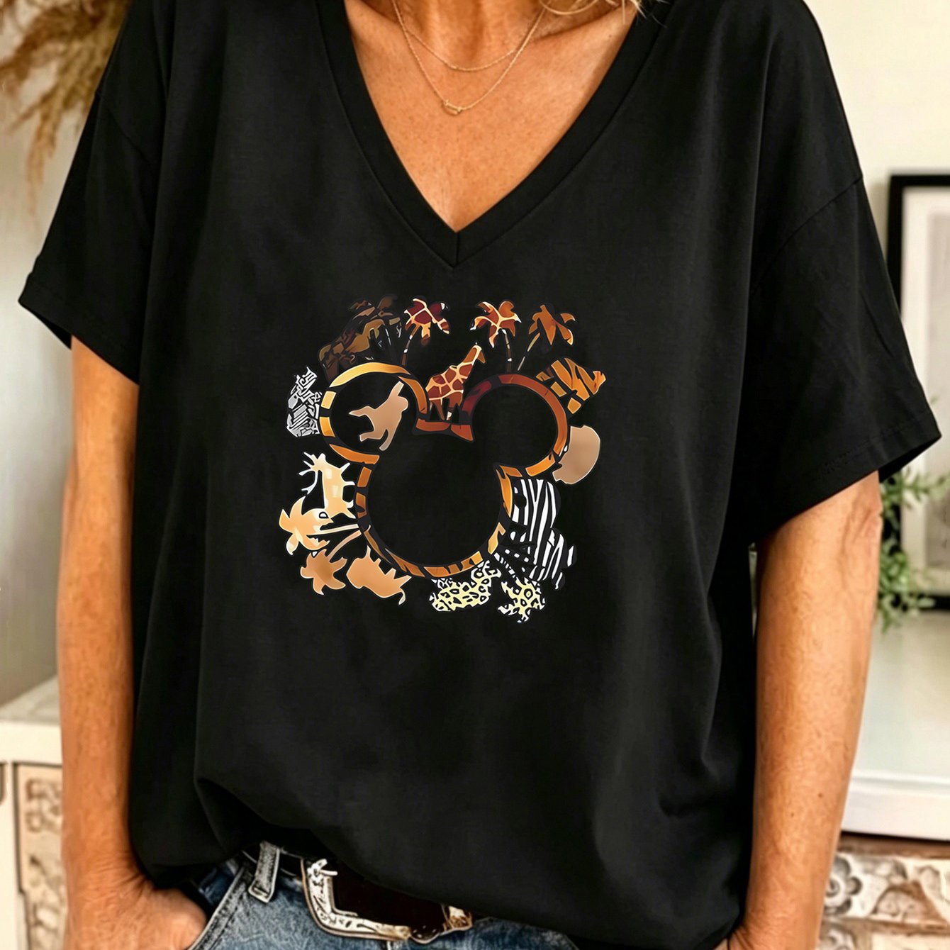 TEMU Plus Size, Women's Plus Size V-neck Drop Shoulder Sleeve T-shirt 1xl-8xl, Casual Top With Animal Print And Text, Regular Fit Pullover,