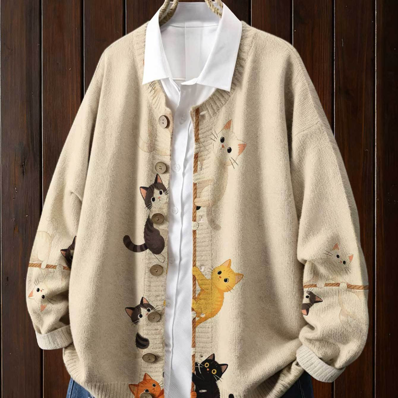 TEMU Cardigan multicolore à motif de corde d'escalade pour chat avec boutons, haut décontracté à manches longues et ouvert sur le devant, vêtement