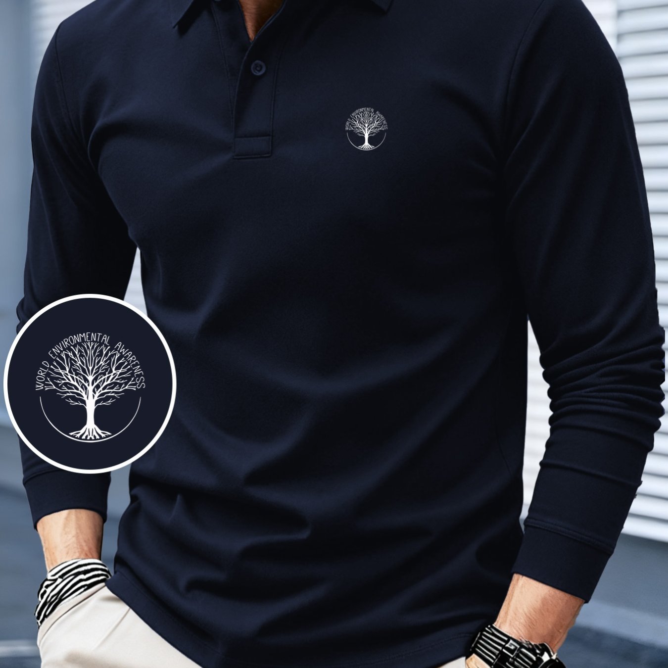 TEMU Hc2-3493# Tree Of Life Minimalist Fashion Pattern Print, 2025 Autumn And Winter New Long-sleeved Shirt, Color-blocking Design, Fashionable And
