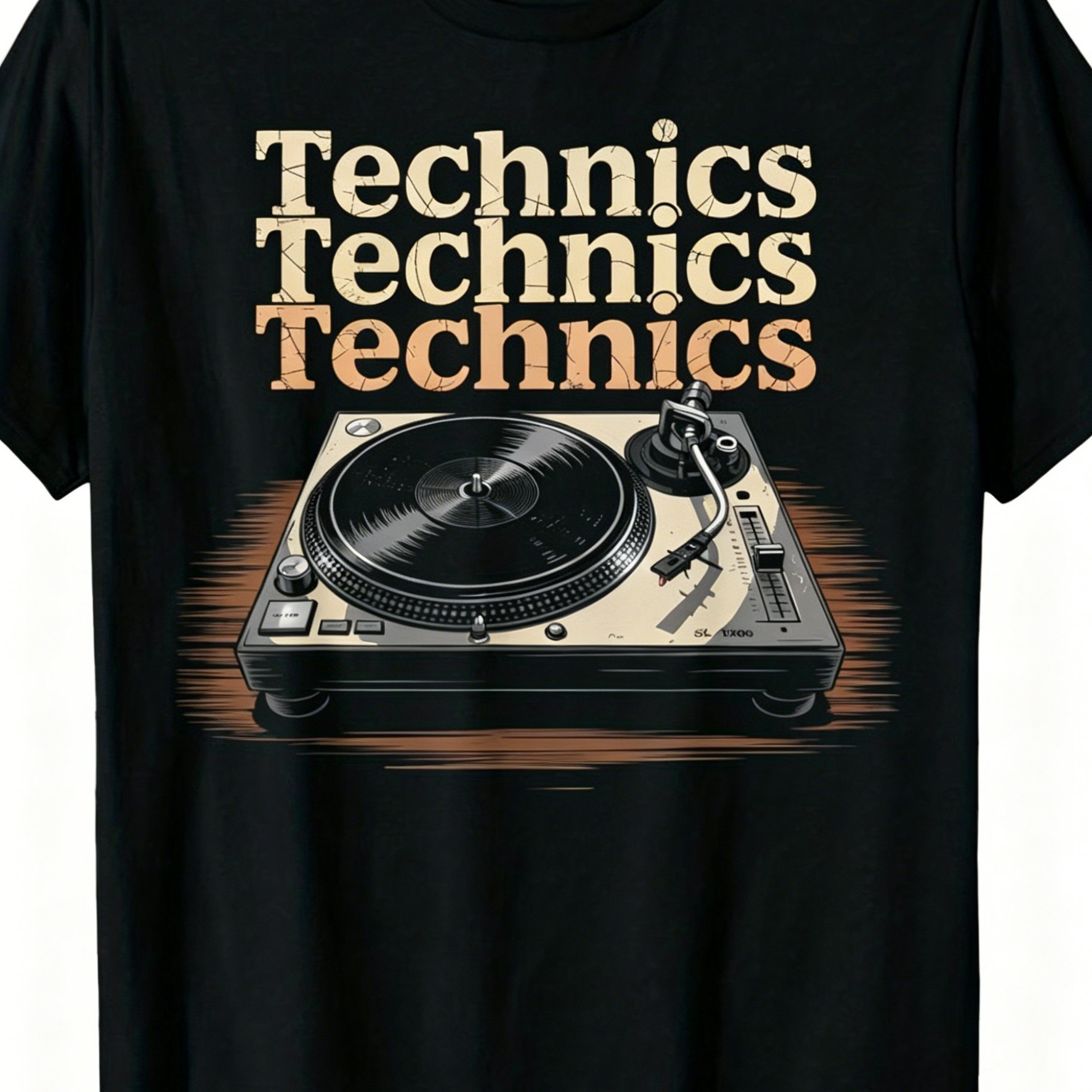 TEMU Oversized Vintage 70s/80s Record Player Dj-themed T-shirt, Unisex, Casual Round Neck Short Sleeve, Printed With Record Player And Logos--a