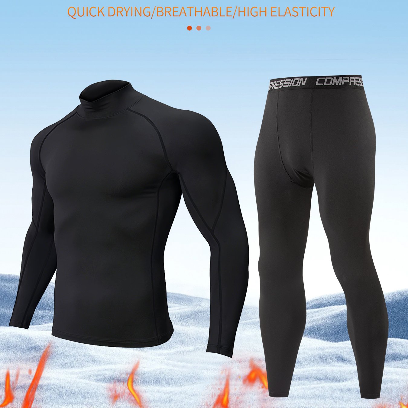 TEMU Men's 2pcs Thermal Compression Suit - High-elastic Winter Long Sleeve Compression Shirt & Pants, Full-body Compression Wear For Skiing, Gym,