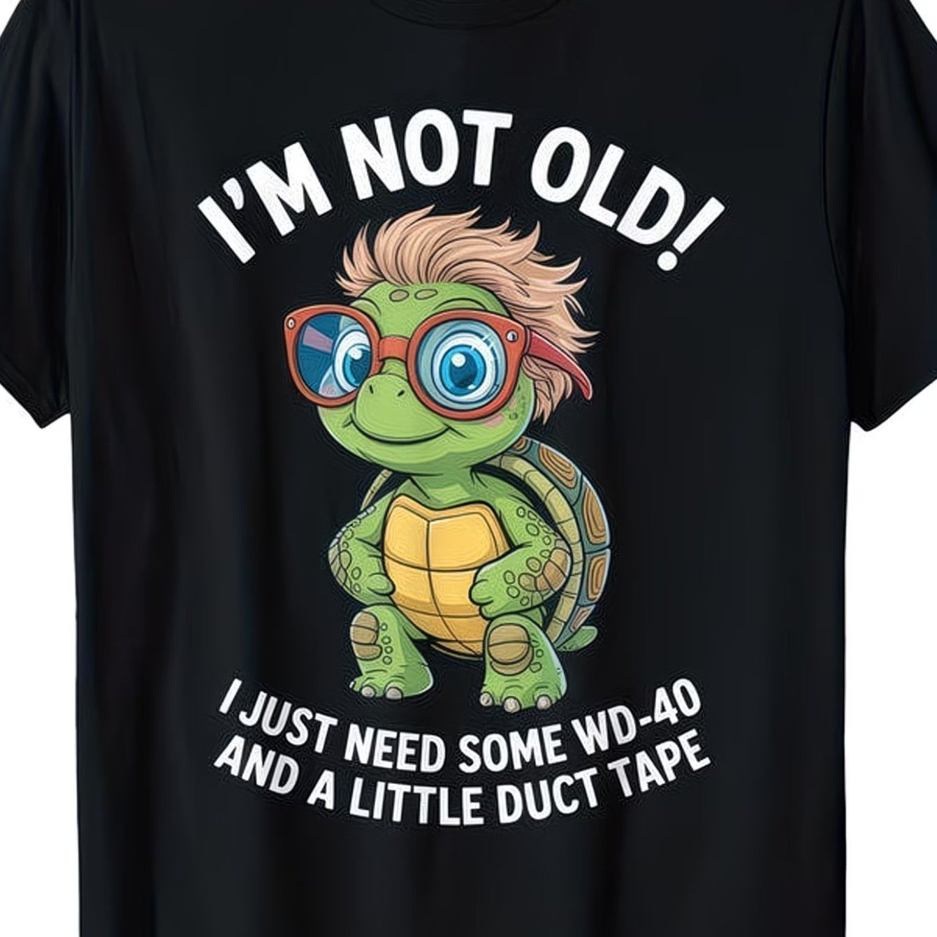 TEMU Funny " Old, I' Cool" Turtle Pattern T-shirt - Casual Crew Neck Short Sleeve Shirt, Humorous Anti-aging Design Slogan, Unisex Adult Fun