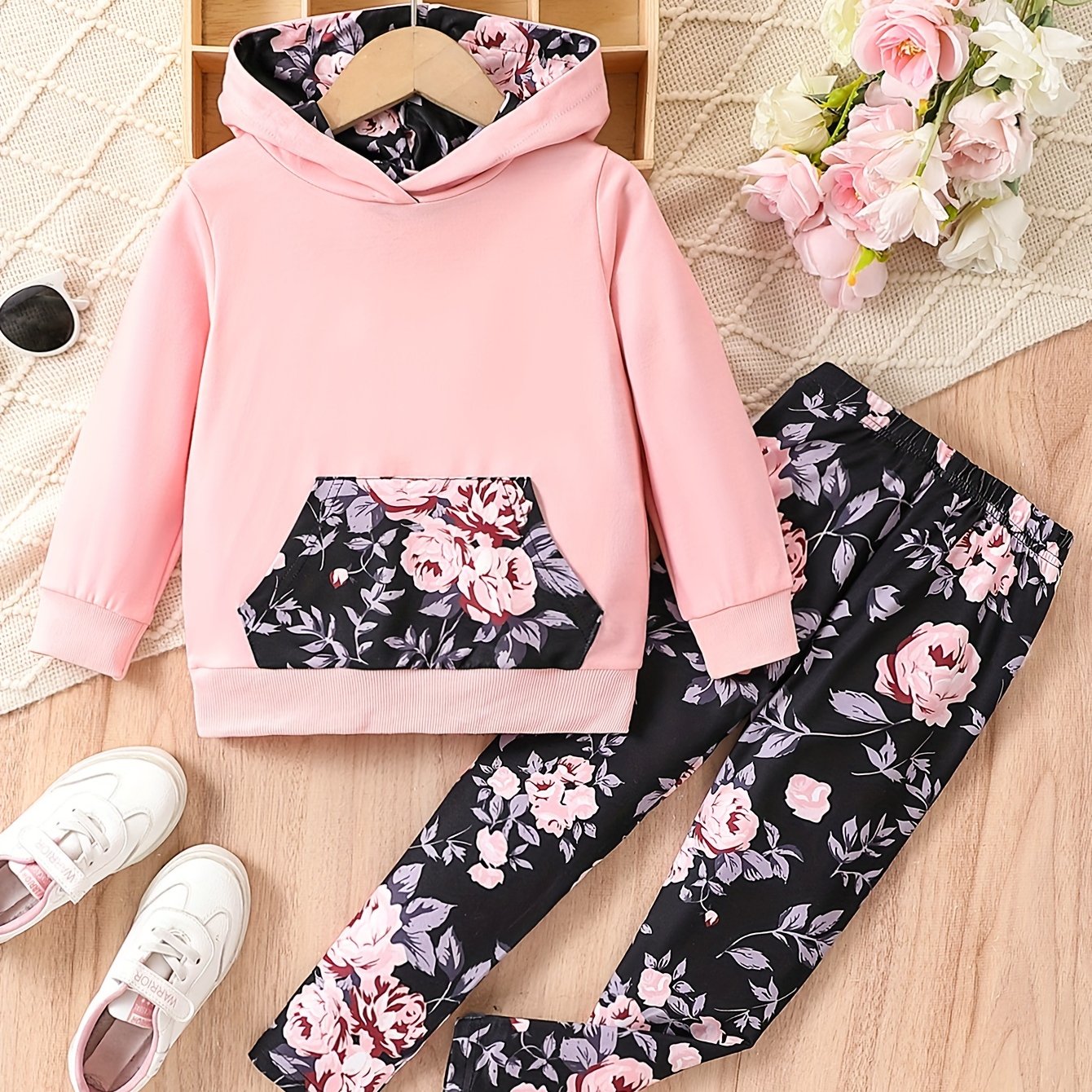 Image of Girls' Long Pants Set, Spring/autumn Stylish Fashion Leggings, Children's Autumn Long-sleeve Hooded Pullover Sweatshirt 2pcs Set, Little Girl's Autumn Clothes, Perfect For Outdoor