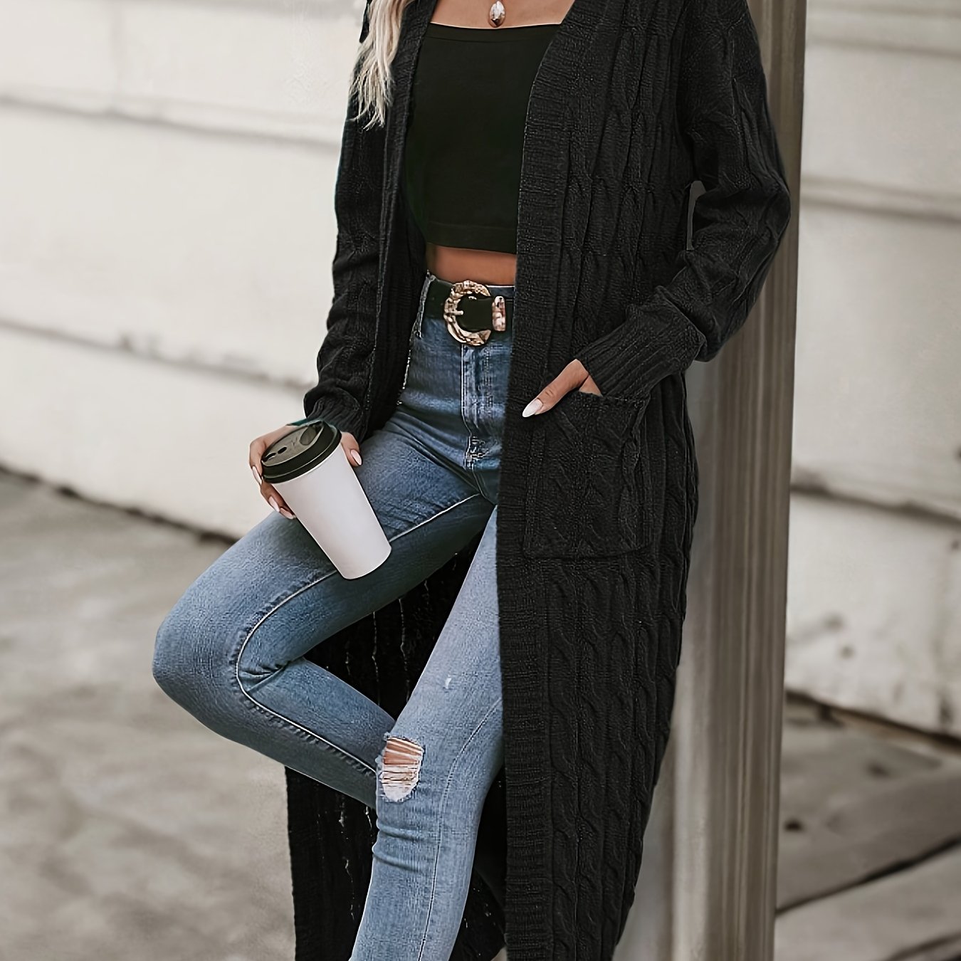 E-shop Damen Herbst- und Winter Freizeit Cardigan mit und Drop-Sleeve ZD0702039