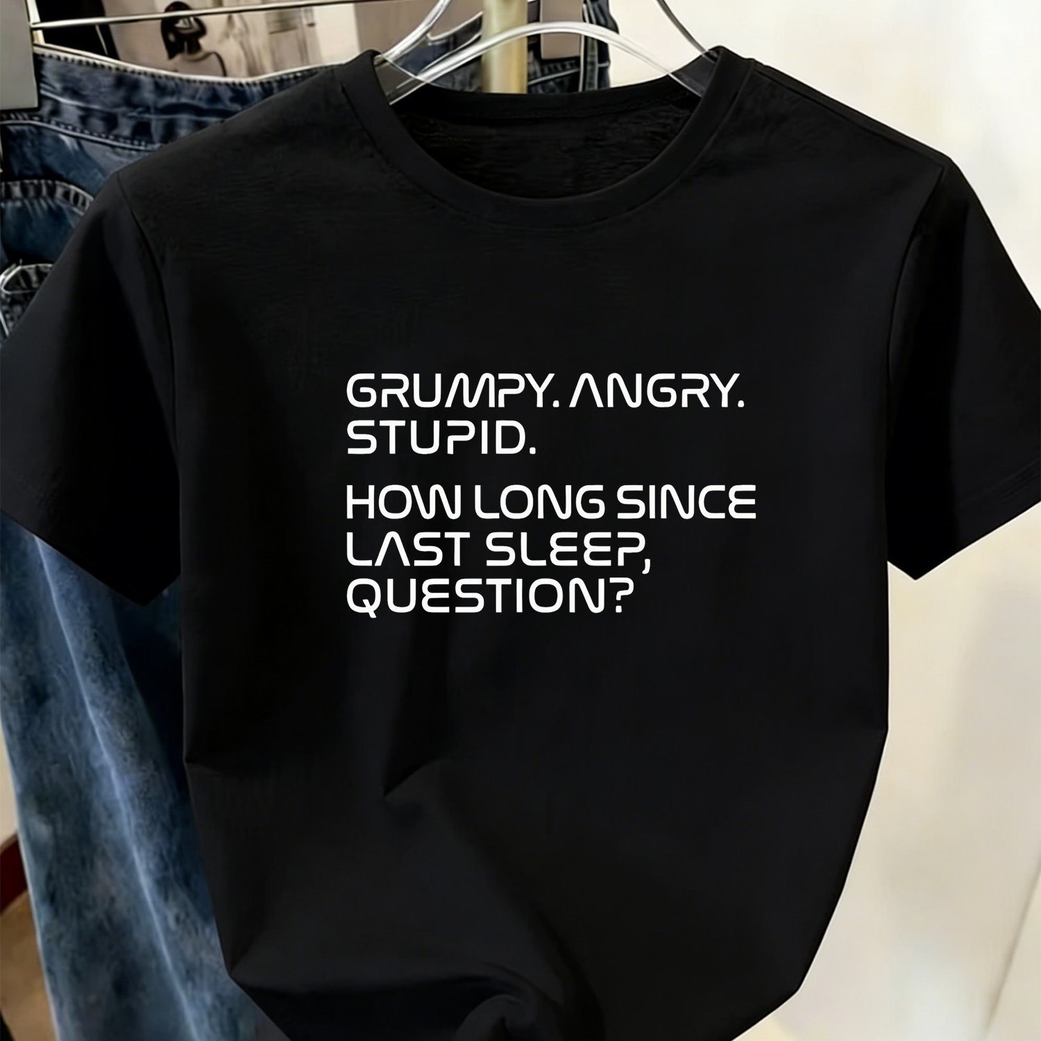 TEMU Women'-deprived Self-deprecating Text ". Angry. Stupid. How Long Since Last Sleep, Question?" Breathable Loose Round Neck Short Sleeve T-shirt,