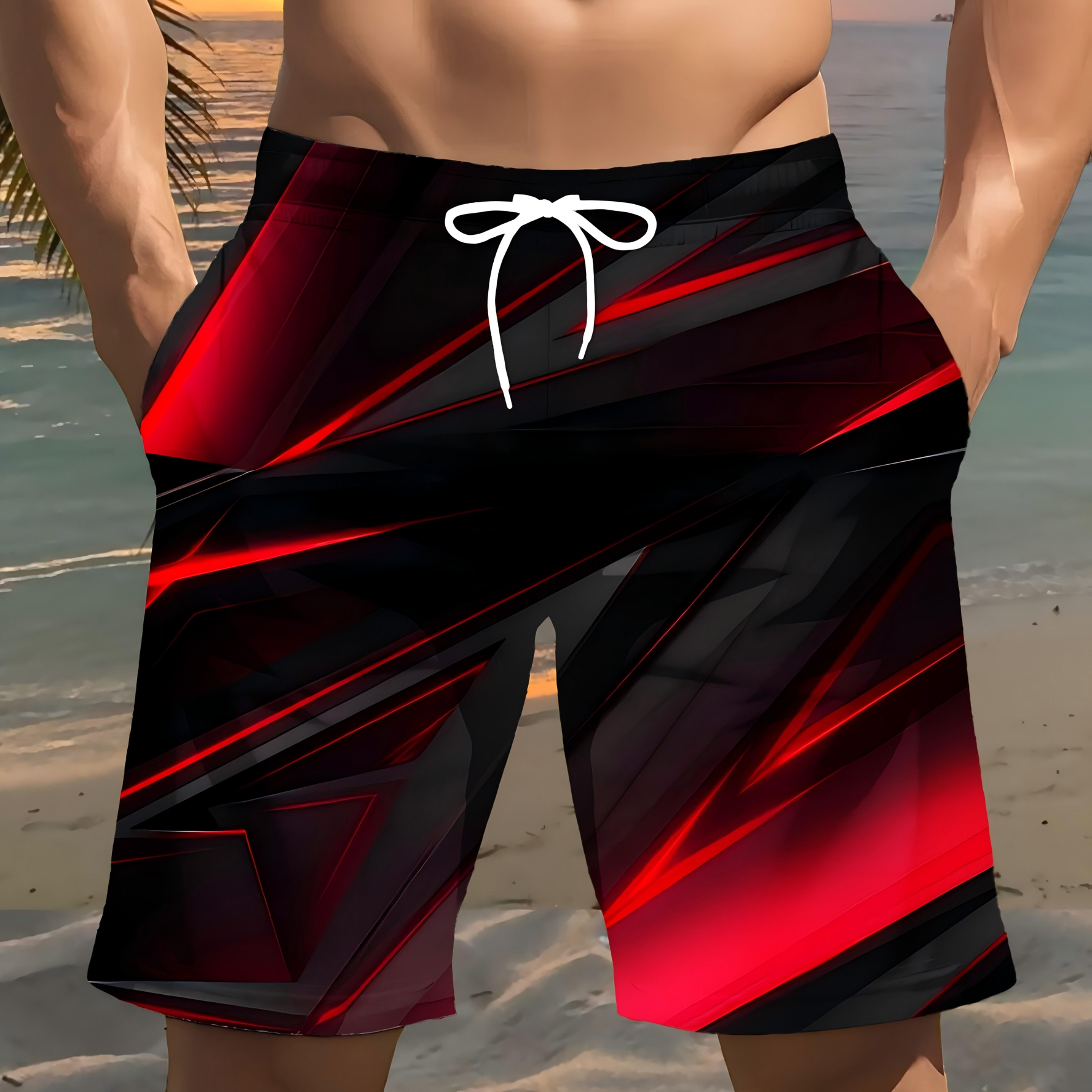 Men's Beach Shorts, Geometric 3d Print Pattern, Regular Fit, Ideal For Casual Wear, Weekend Vacations, Outdoor Activities, Sports, Golf, Fishing, Basketball, Camping, Gym, Swimming, And The Beach