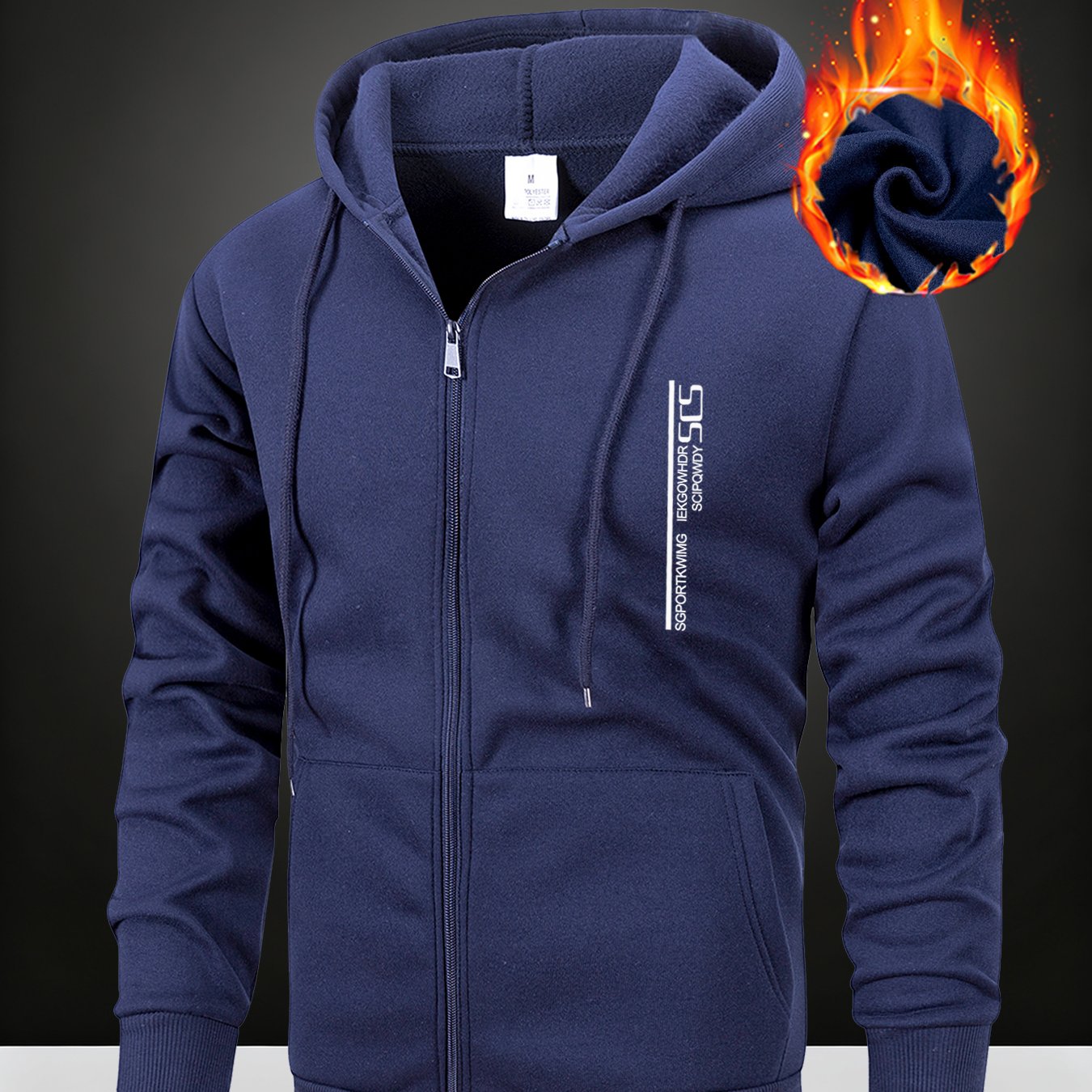 TEMU Scs Printed Men's Autumn/winter -lined Warm Hooded Jacket, Machine Washable With Pockets, Zipper, Drawstring, Versatile Fashionable Outerwear,