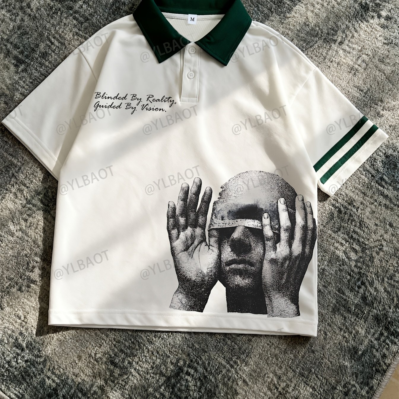 TEMU Short-sleeve Shirt Featuring A Vintage Lapel And Double-stripe Cuffs. The Front Is Printed With A Black-and-white Dotted Illustration Of A
