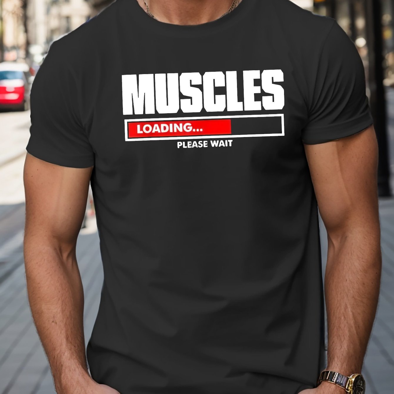 TEMU "muscles " Funny Text Crew Neck Short Sleeves For Men, Quick-drying Comfy Casual Summer T-shirt For Daily Wear Work Out And Vacation Resorts