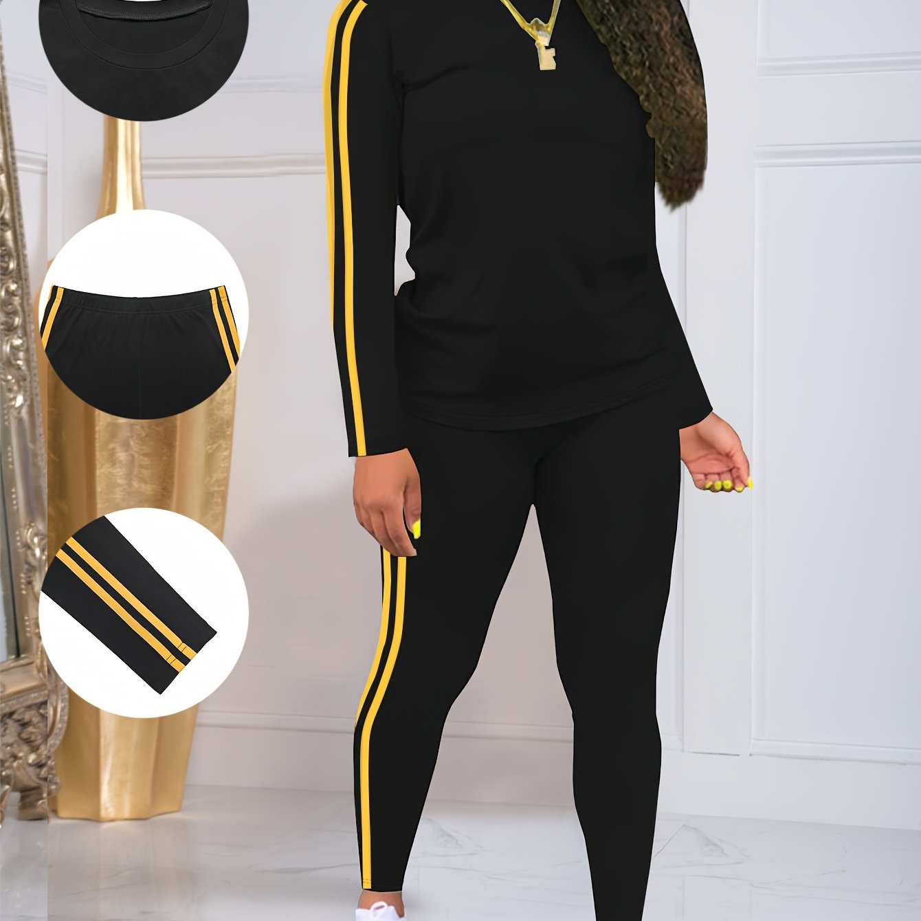 TEMU Women's Fashion Autumn-winter Round Neck Top With Long Pants Set