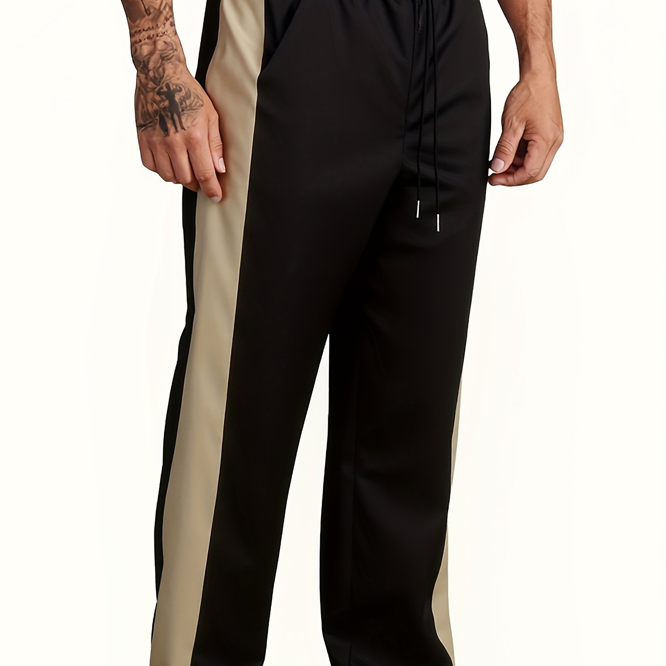 TEMU Men's Casual Pants, Suitable For Wear. Features Contrasting Side Seam Detailing, Durable, Comfortable, And Breathable Fabric. Deep Pockets For