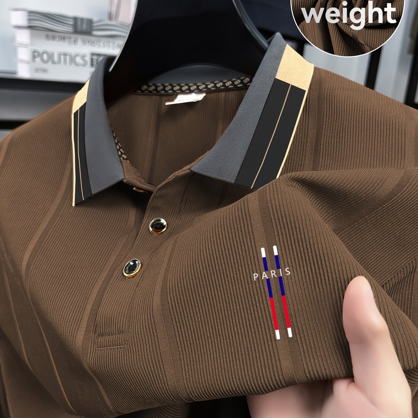 TEMU Joshmei Obm Men' Summer Striped Shirt, Breathable Vertical Stripe Fabric   Contrast   Paris Embellishment, For Office Commuting / Light Social
