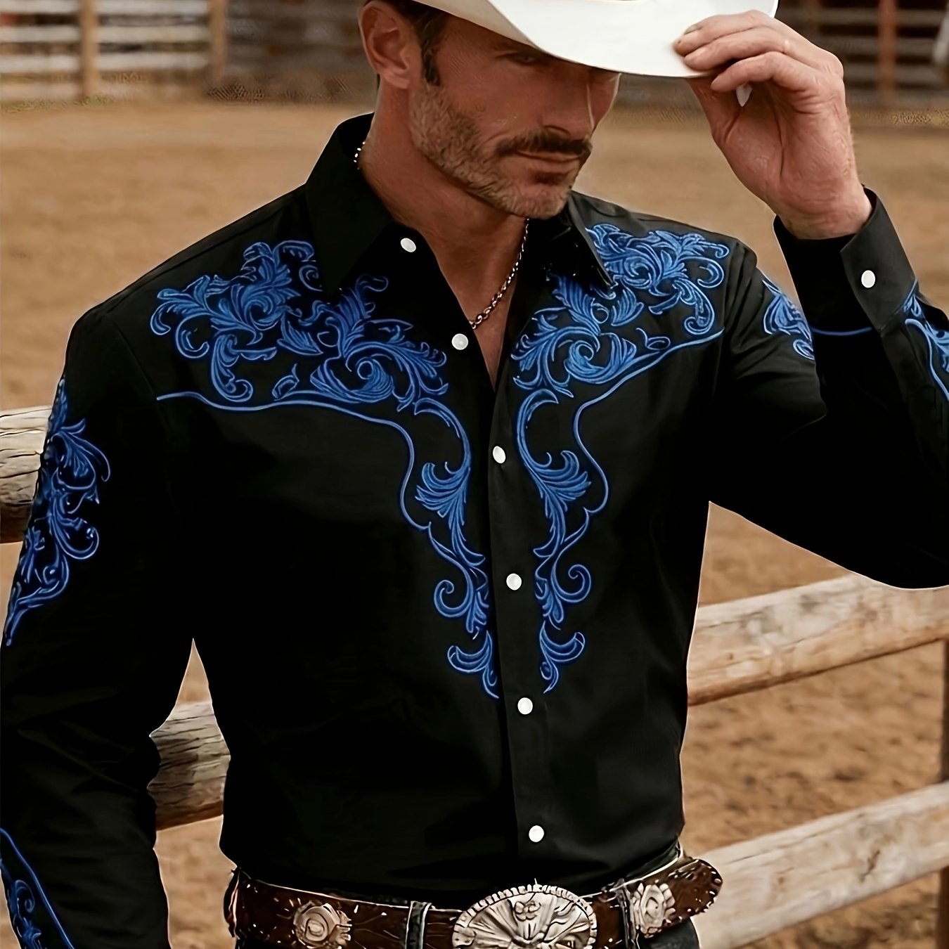 TEMU Men's Western Style Shirt With Paisley Pattern Ethnic Shirt, Plus Size
