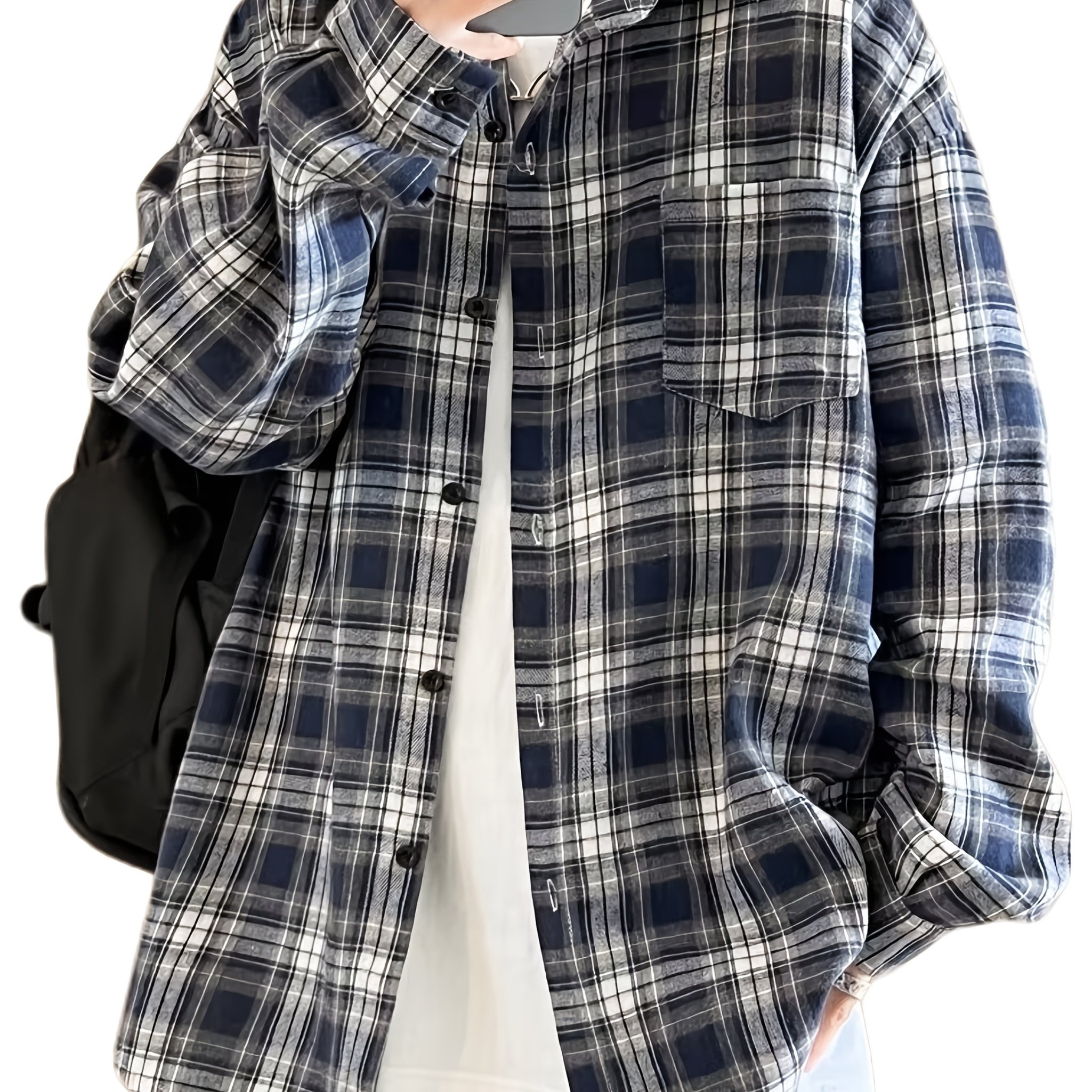 TEMU 【メンズ】アメリカンスタイル ヘビーバインテージ チェック柄シャツ 長袖 ゆったりフィット トレンドブランド 春の和風シャツ 春秋メンズジャケット