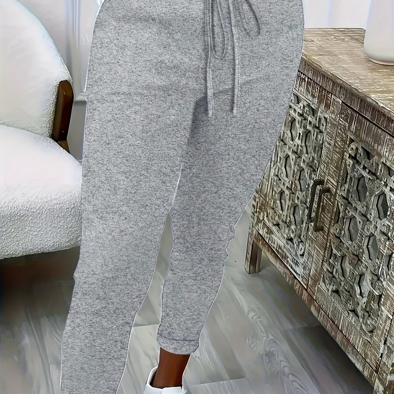 Plus Size, Women's Plus Size Leggings S Pants - Light Gray Soft Comfortable Stretchy Casual Pants - Suitable For Spring/autumn Commuting Slim Swear