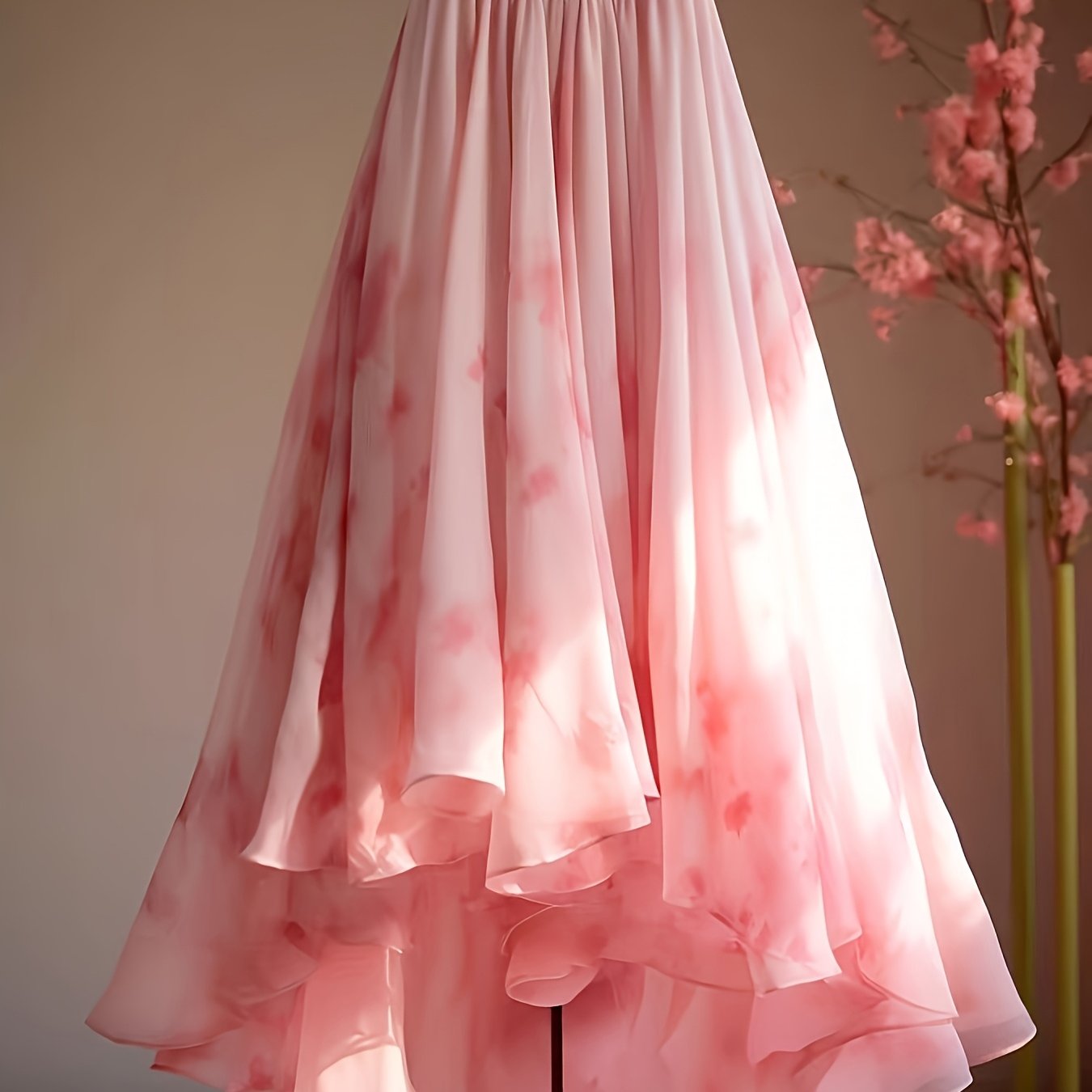 Image of New Dopamine Style Outfit, High-waist Floral Print Skirt, Elastic Waist Elegant Versatile Skirt, Vacation Casual Skirt