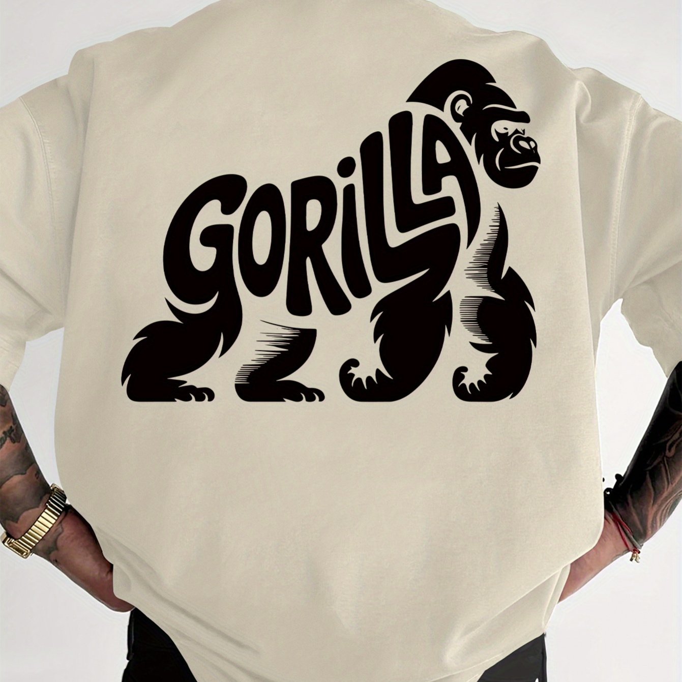 TEMU Men's Printed T-shirt - Gorilla Back Graphic - Soft Breathable Short Sleeve - Summer Casual Everyday Top - Fun Animal Theme Adult Apparel,