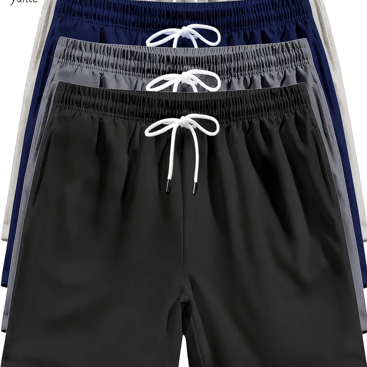 TEMU 4-pack Men's Athletic Shorts, Quick-dry Knit Polyester, Solid Color, Loose Fit With Waist And Drawstring, Pockets, Sports Running Training Shorts