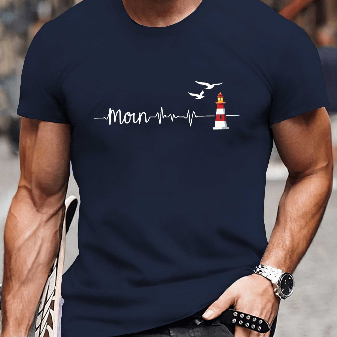 Heartbeat Moin Lighthouse Minimalist Pure Cotton Men's T-shirt Fit