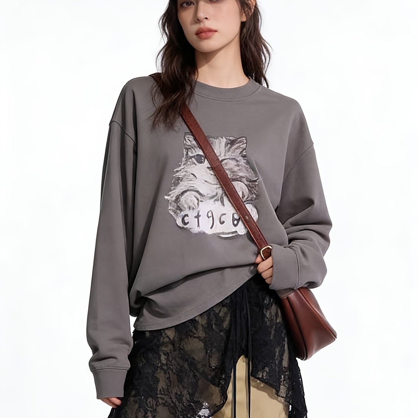 TEMU Irregular New Korean Style Lace Temperament Gauze Skirt With Back Ruffle, All-match Design Apron Half-skirt Straight Hair