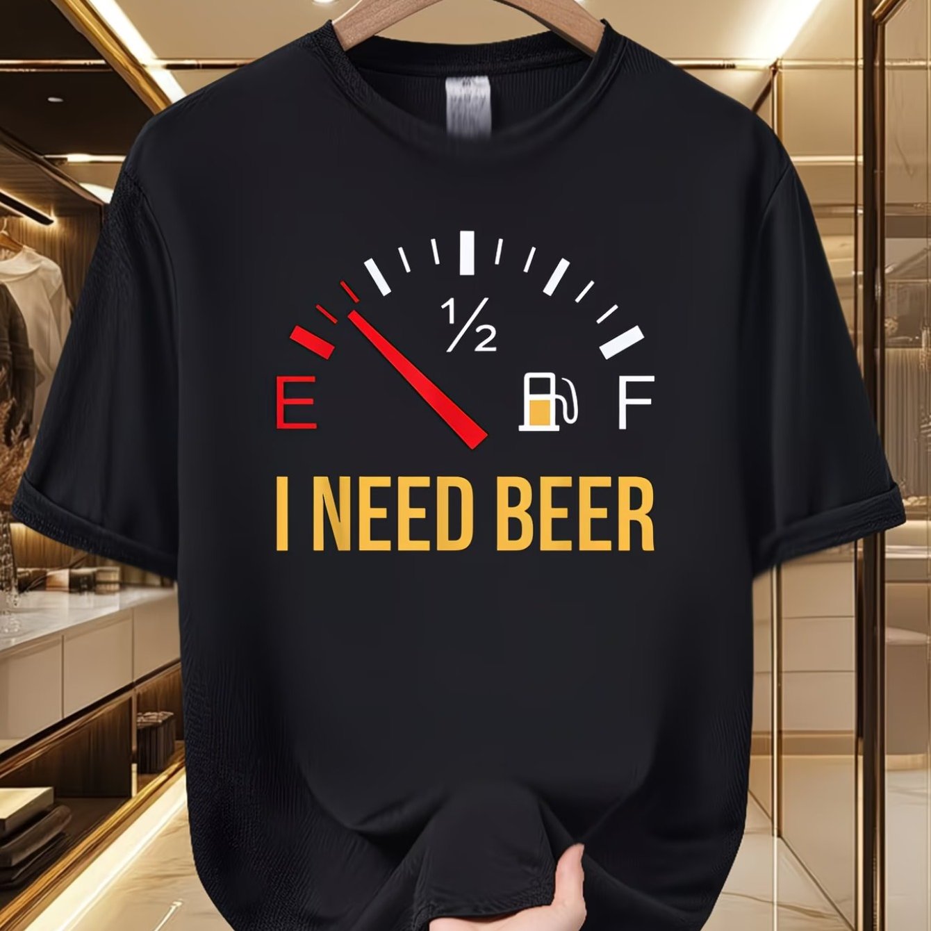 TEMU Men's Fun "i Need Beer" Beer-themed T-shirt - Soft And Breathable Crew Neck Short Sleeve Tee, Suitable For Casual , Parties, And Daily Wear - A