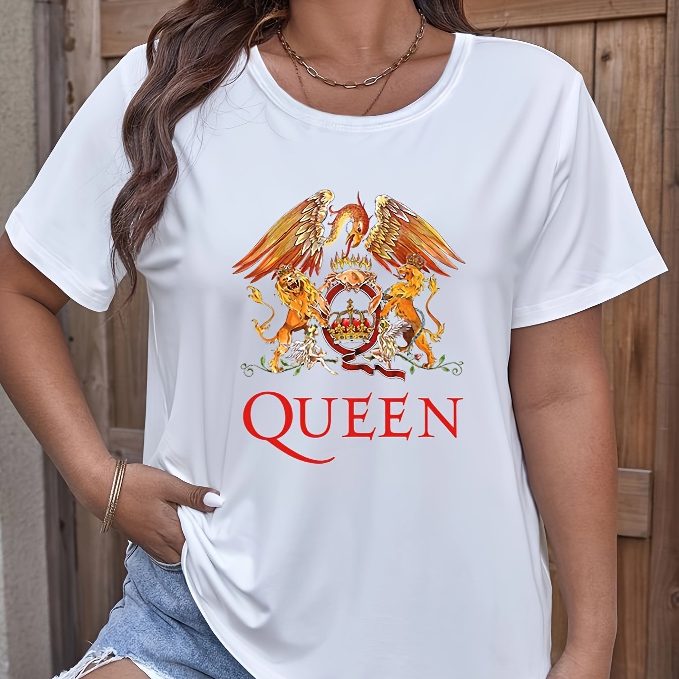 plus size queen print t shirt casual crew neck short sleeve Temu Georgia