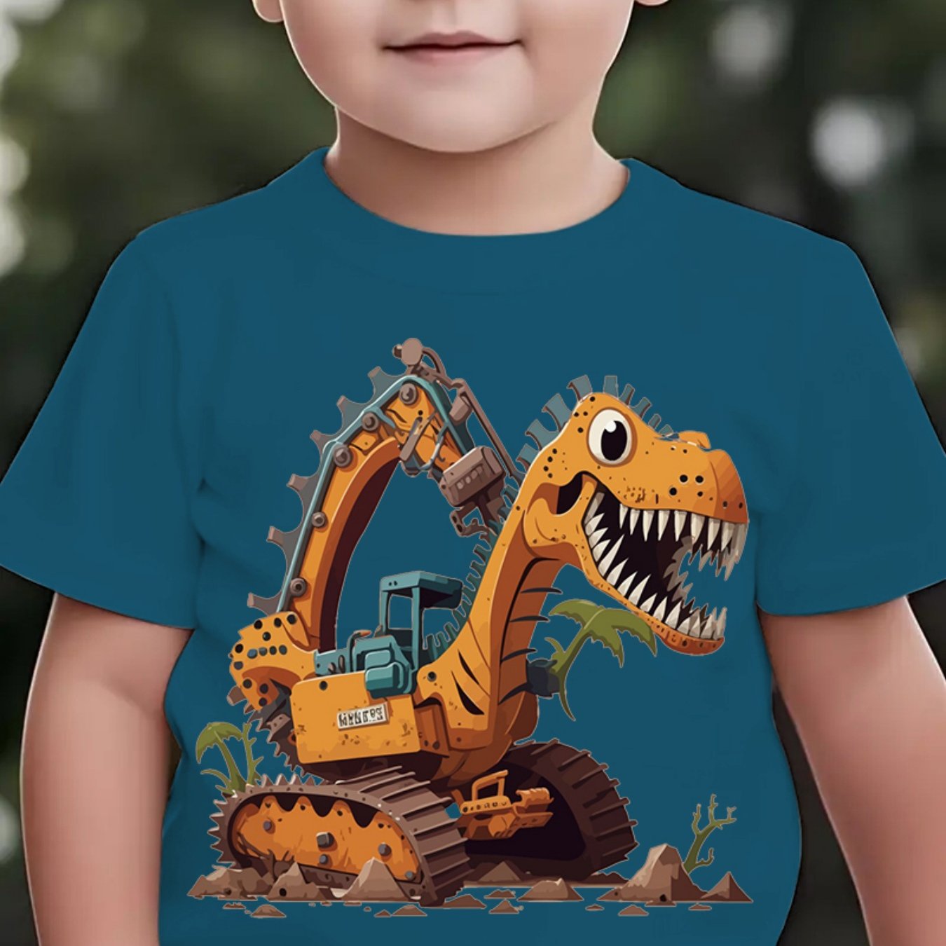 Image of Summer Boys' Fashion Short Sleeve Dinosaur Excavator Element Print Outdoor Casual Top Dx5016