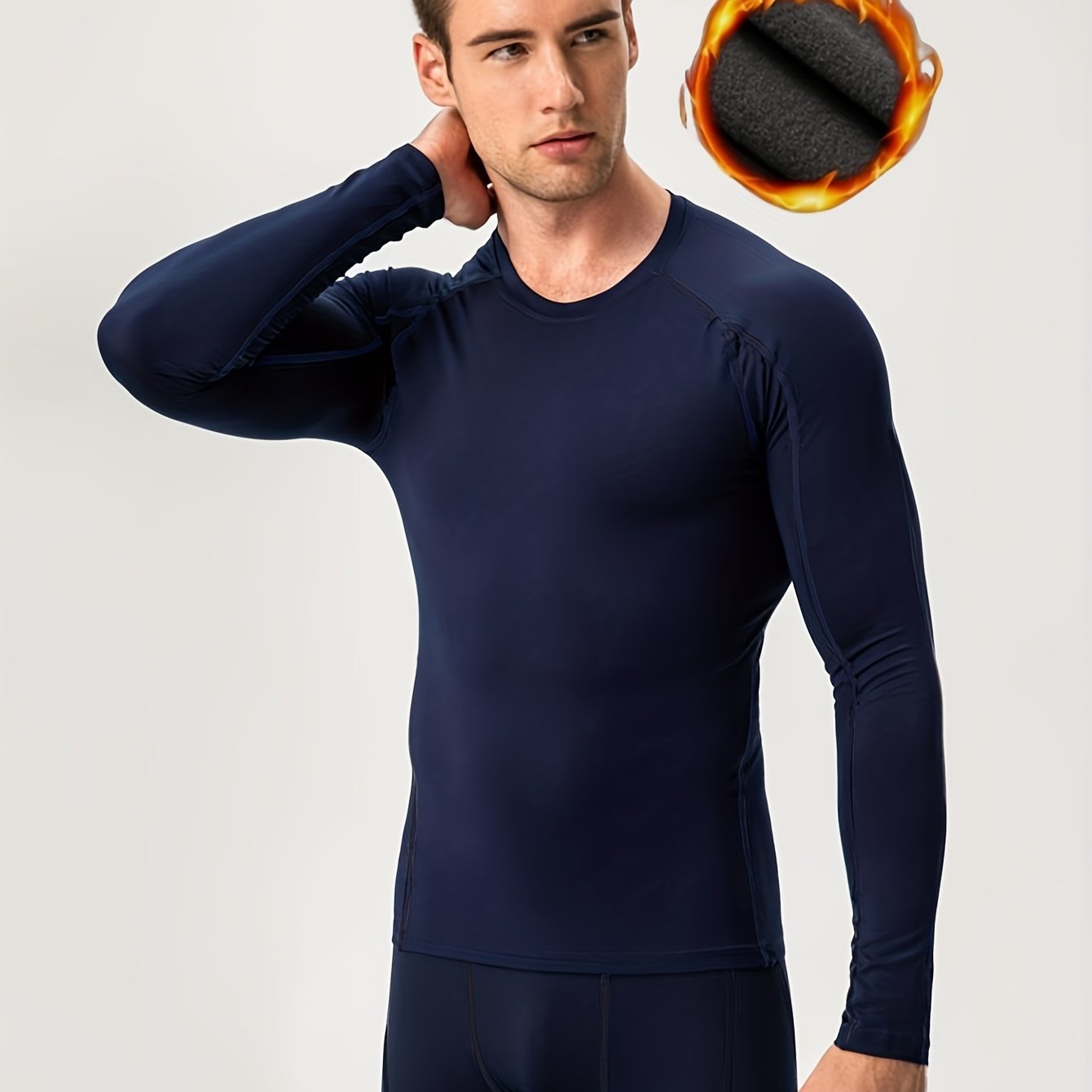 sous-vêtement Thermique Chauffant pour Homme, Couche de Base Chaude doublée  en Polaire pour Le Temps Froid (Piles Non incluses)