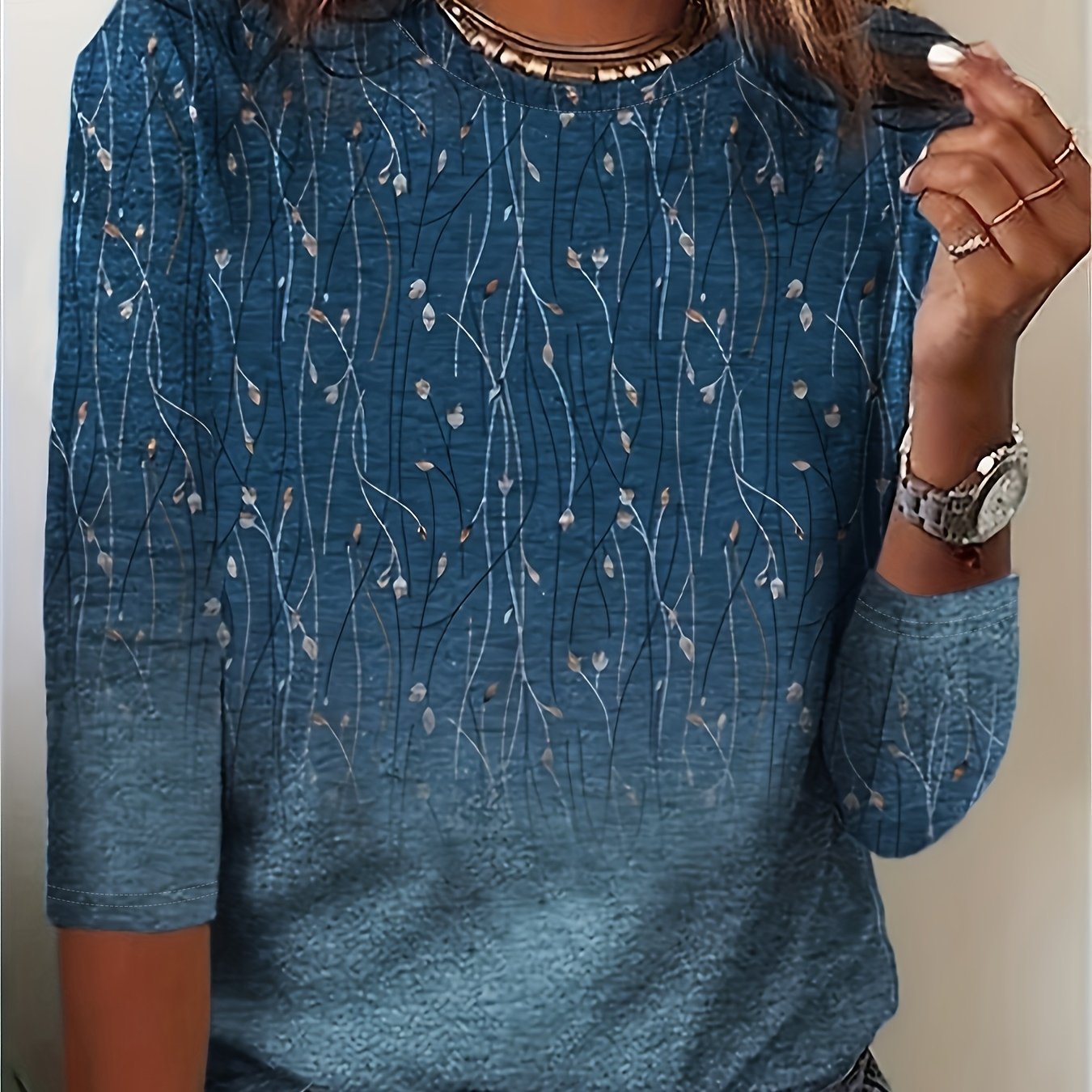 Plus Size, Loose-fitting Casual Long-sleeve Women's T-shirt, Printed Long-sleeve Top