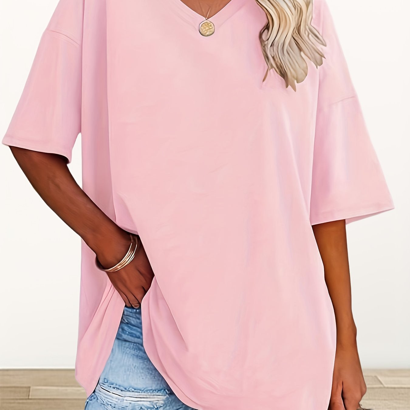 TEMU 2025 Women's Loose Fit V Neck Half Sleeve Tunic T-shirts