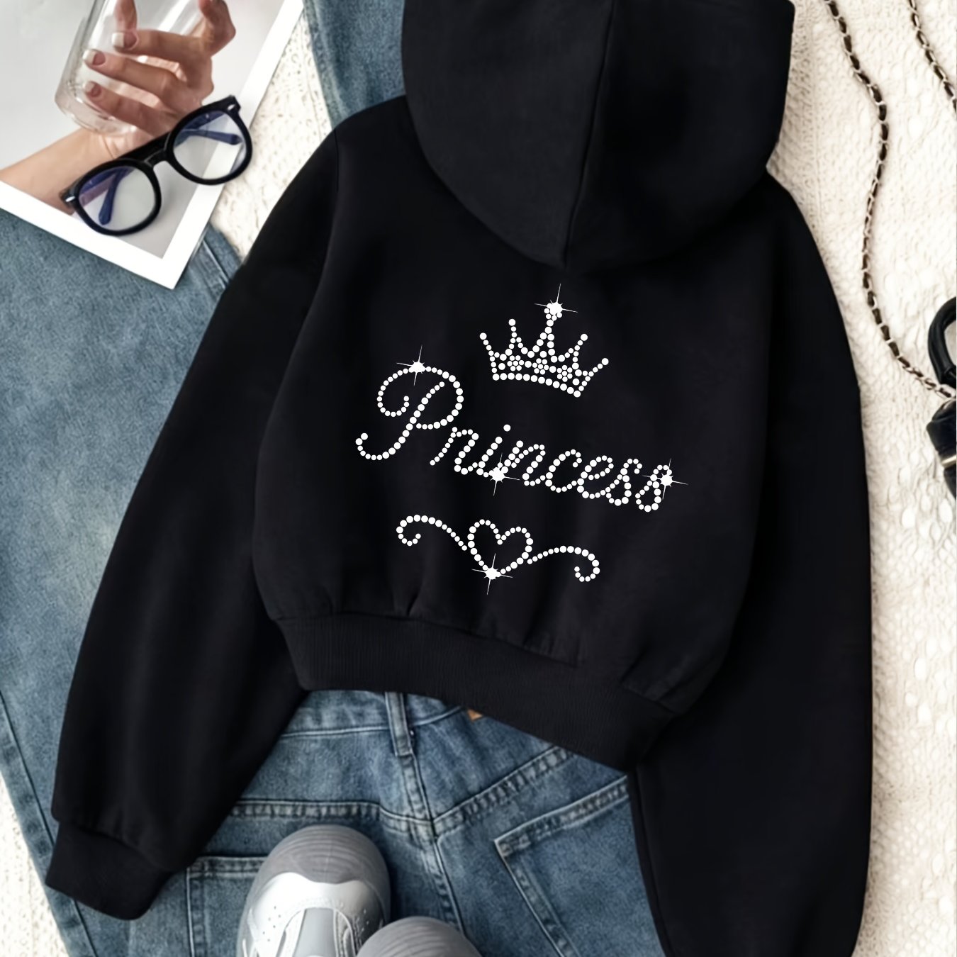 TEMU European And Popular Short Zip-up Hoodies With Crown And Heart Letter Patterns For Autumn And Winter