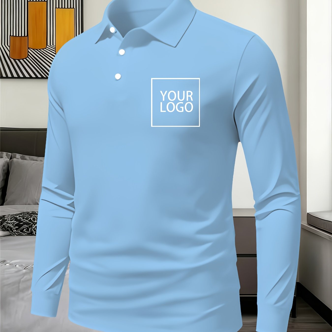 TEMU Custom Men's Fashion Long-sleeve Shirt, Customizable Chest Graphic, Simple And Stylish Printed Pattern, Lapel Top, , Golf T-shirt, Autumn/winter