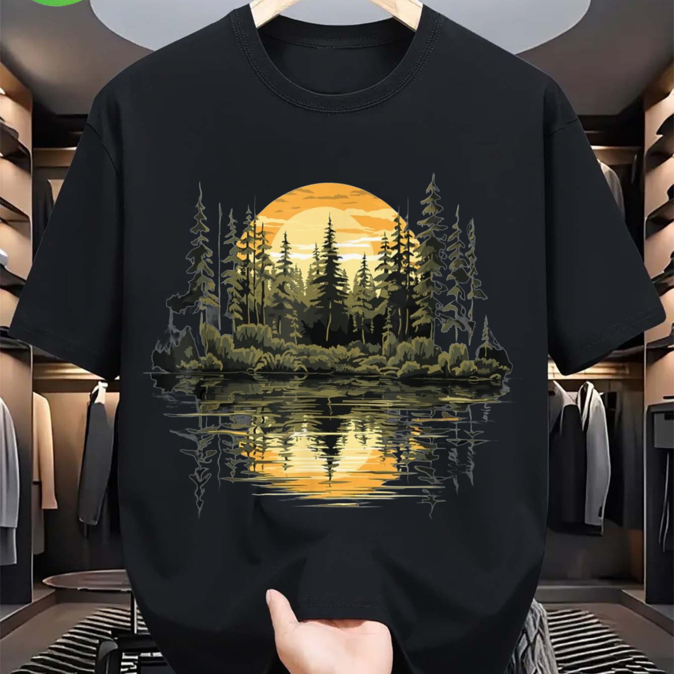 Image of Men's Casual Short Sleeve T-shirt - Black Relaxed Fit Featuring Reflection Graphic Of . This Breathable Top Is Perfect For Outdoor Hiking And Training During , Summer, And Fall. It Has -