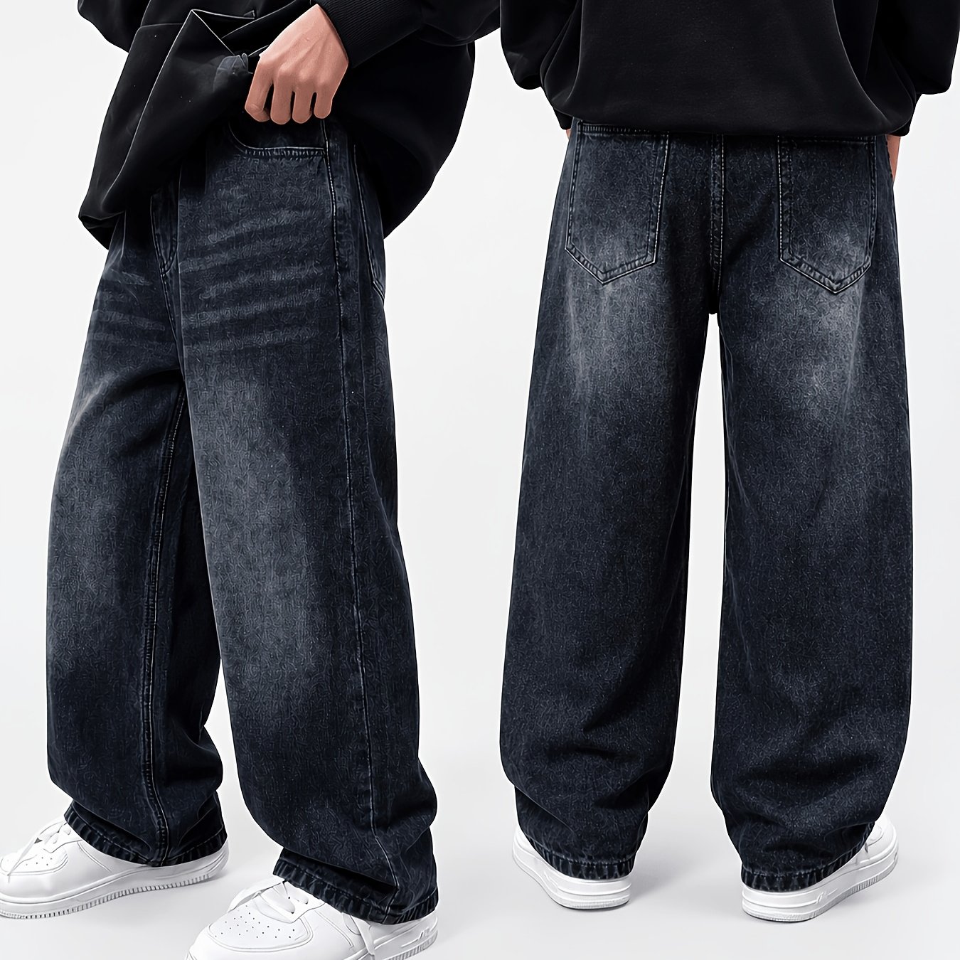Image of Boys' Fashion Jeans, Outdoor Casual Vacation Trendy Classic, Large Regular Fit Wide Leg Trousers, Easy Style Wear, Casual Match Fashion Comfortable Durable Jeans