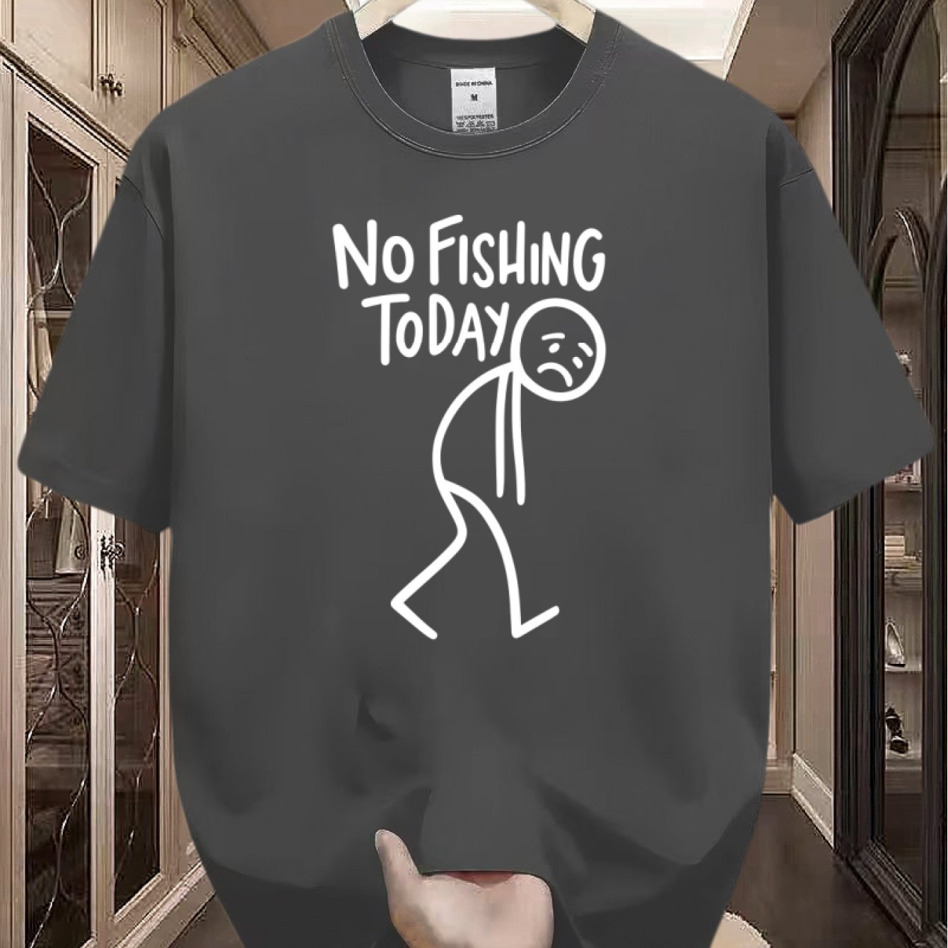 TEMU Men' & Women' " Today" Print T-shirt - Casual Short-sleeve Round Neck Loose With Random Fishing-themed Suitable For , Casual Attire, Machine