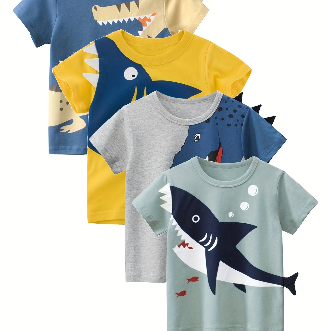 Image of 4pcs Set Of Three-dimensional Clothing, New 2025 Summer Boys' Short-sleeved T-shirt, Clothes