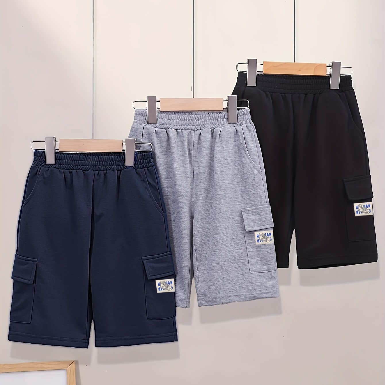 Kuva tulossa: TEMU Jungen 3er-Set Street-Style Cargo-Shorts mit Doppelten - Atmungsaktives Polyester, Maschinenwaschbar - für Sommerliches Outdoor-Spielen, für Draußen