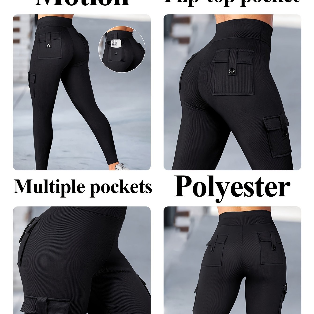 E-shop Damen Cargohose in Schwarz mit mehreren , bedruckt, nicht aus Denim-Stoff, hochelastischer Stoff, gestreifte Textur, seitliche Klappentaschen,