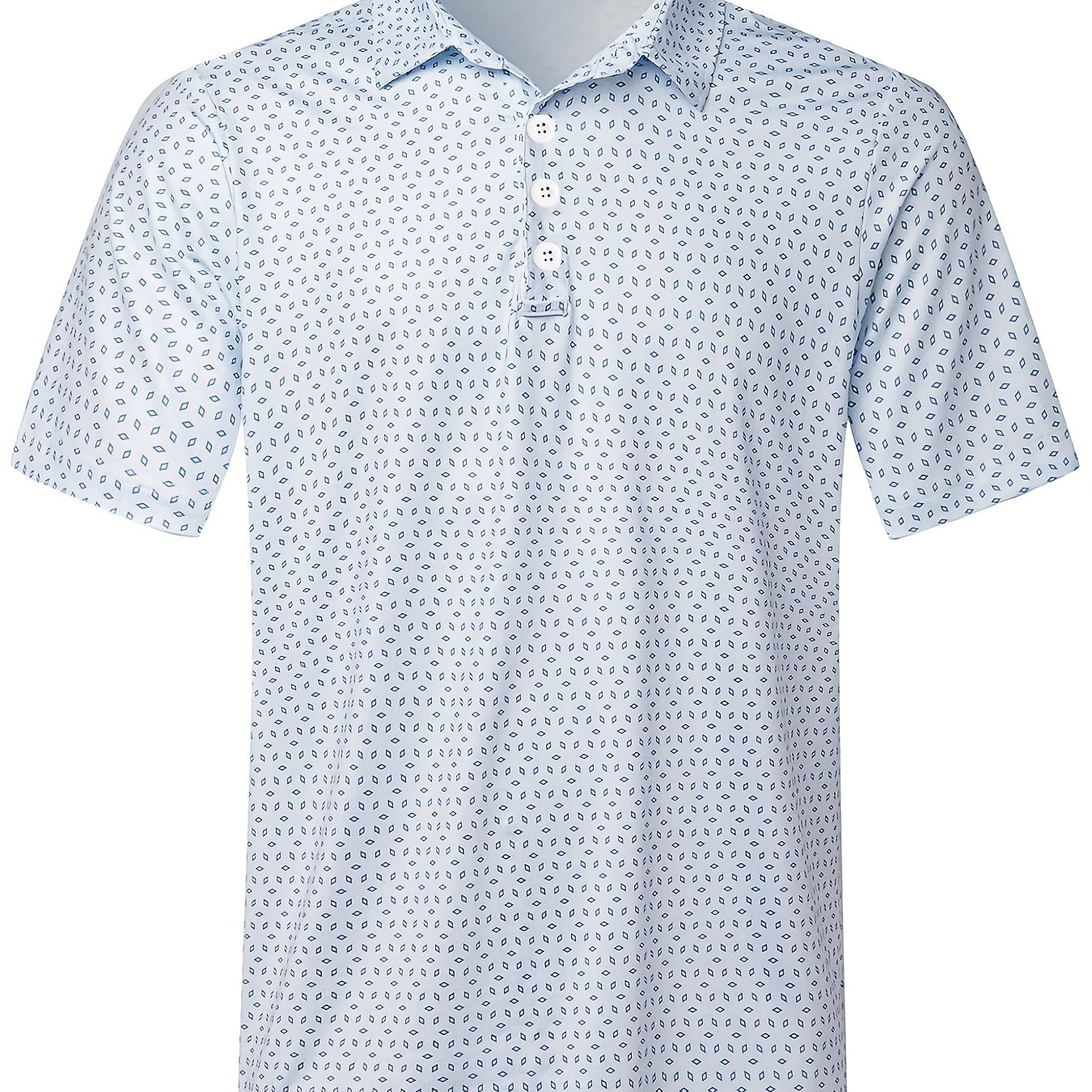 TEMU Men's Casual Athletic Short Sleeve -up Collar Short Sleeve Outdoor Sports Shallow Base Small Rhombus Full Print Breathable Regular Fit Machine