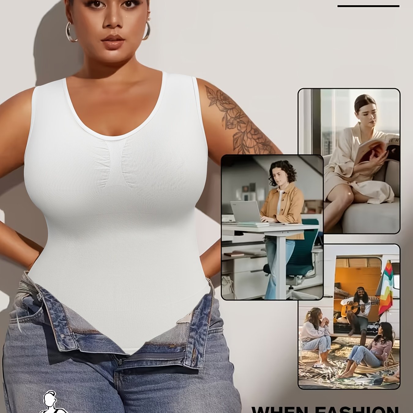 Plus Size Women's Shaping Waist Suspender Vest, Worn Inside Or Outside To Show A Beautiful Back