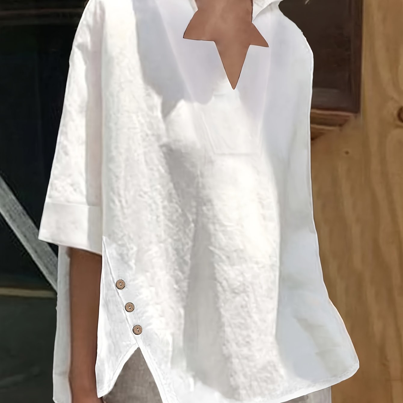 Solid Color Loose V-neck Short-sleeved Pullover Shirt